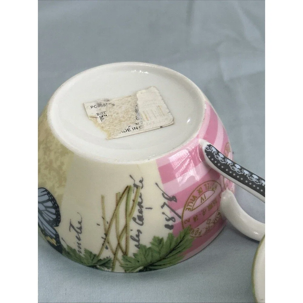 Porcelain Tea for One Stackable Teapot & Mug Butterfly Garden Theme